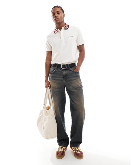 Polo avec col rayé - cassé Tommy Hilfiger pour homme en coloris White