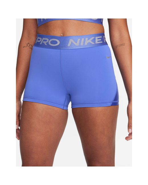 Nike Blue Nike Pro Training Dri-fit Shine 3 Inch Shorts