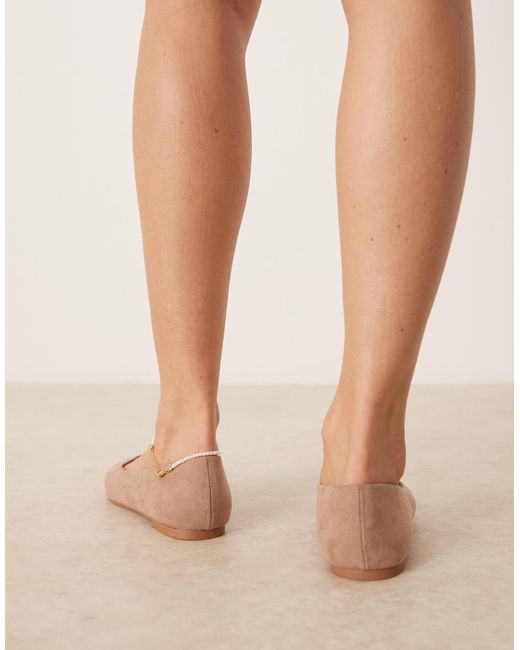 Asos Design Wide Fit Natural Ludo Pointed Ballet Flats