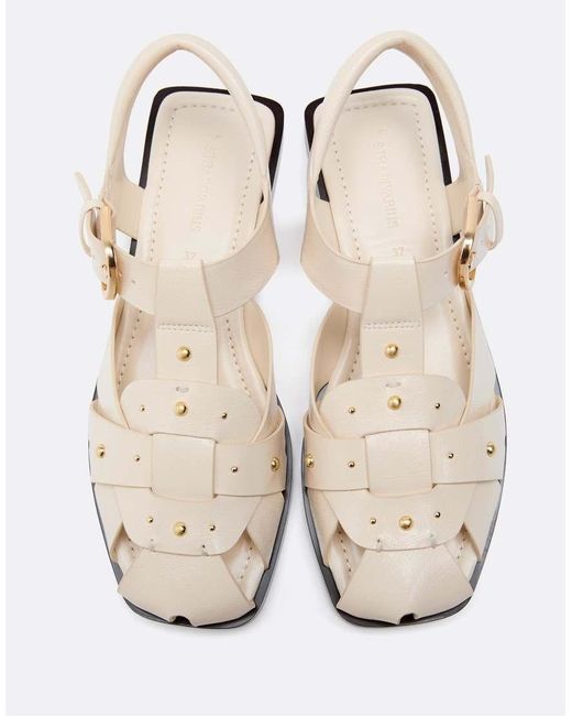 Stradivarius White Leather Effect Studded Cage Sandals