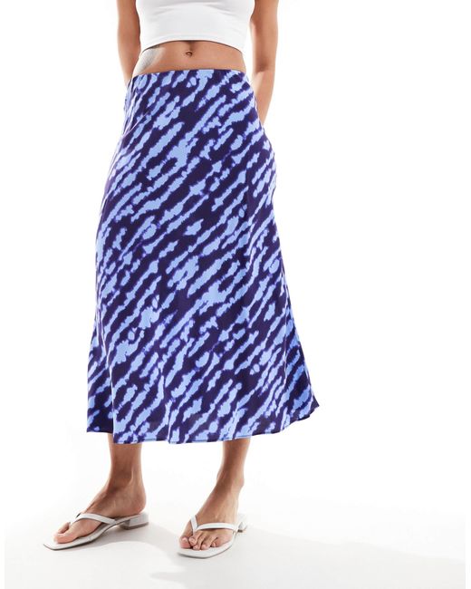 Mango Blue Satin Printed Midi Skirt