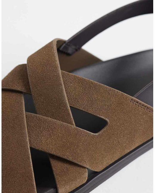 Mango Black Real Leather Cross Strap Sandal for men