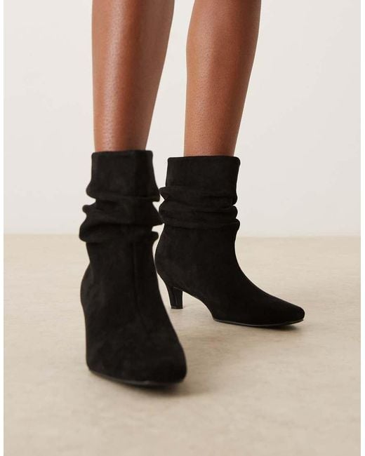 Glamorous Black Kitten Heel Ruched Mid Ankle Boots