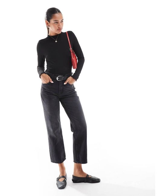 ONLY Black Lettuce Edge High Neck Ribbed Top