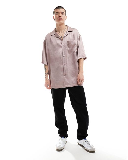 ASOS Pink Short Sleeve Oversized Bowling Shirt With Revere Collar for men