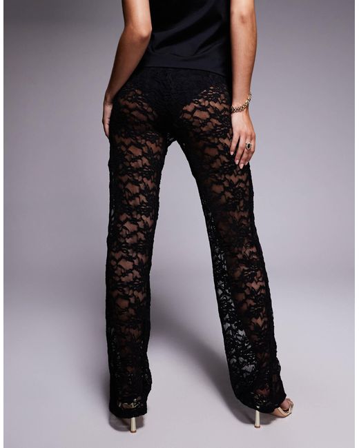 Princess Polly Blue Peru Floral Lace High Waist Wide Leg Trousers