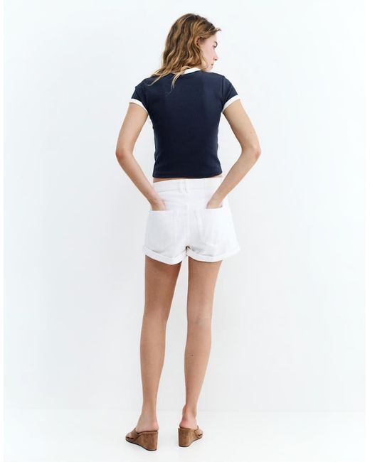 Pull&Bear Blue Ribbed T-shirt With Graphic