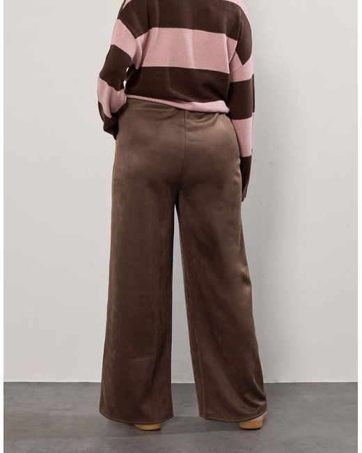Yours Clothing Brown Faux Suede Wide Leg Trousers