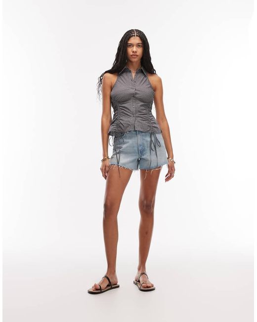 & Other Stories Blue Rich Cotton Sleeveless Ruched Halterneck Top