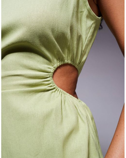 Princess Polly Green – mayzie – ärmelloses minikleid aus leinenmix