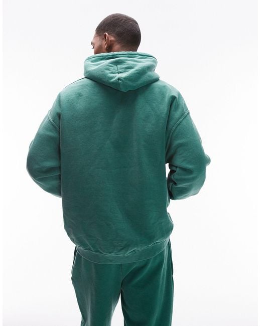 Topman Green Vintage Wash Oversized Hoodie for men