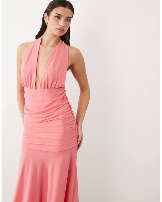 Gina Tricot Pink Halterneck Dropped Waist Maxi Dress