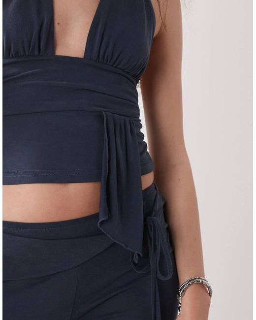 Motel Blue Prilla Slinky Wrap Co-Ord Detail Halter Top