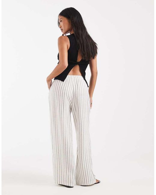 Vero Moda White Linen Touch Wide Leg Pants With Drawstring Waist