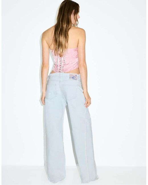 Stradivarius White Low-Waist Wide-Leg Rework Jeans