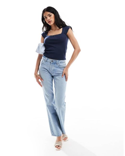 Hollister Blue Square Neck Pointelle T-shirt