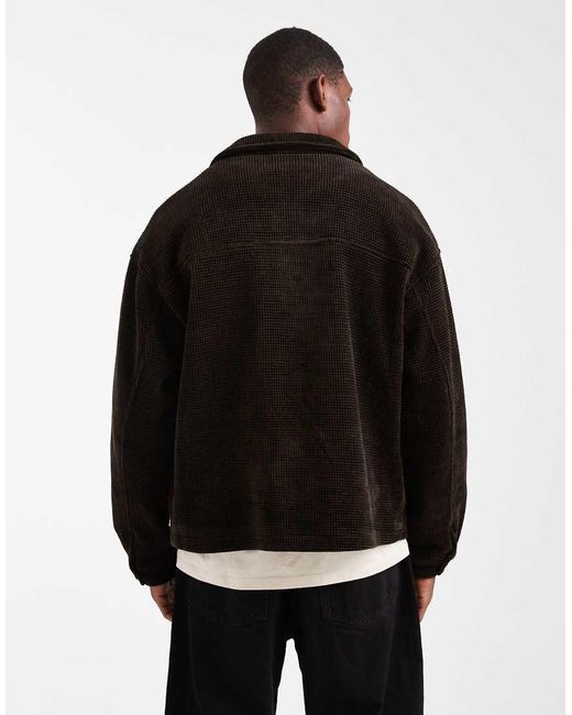 ASOS Black Waffle Cord Harrington Jacket for men