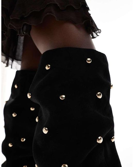 ASOS Black Karma Studded Heeled Over The Knee Boots