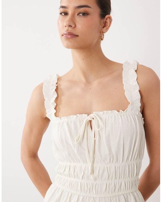 Miss Selfridge White Seersucker Shirred Romper