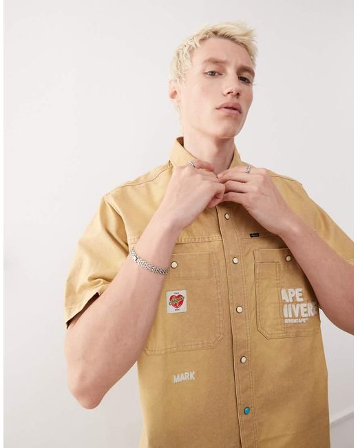 Aape By A Bathing Ape Natural Aape By A Bathing Ape Worker Short Sleeve Shirt for men