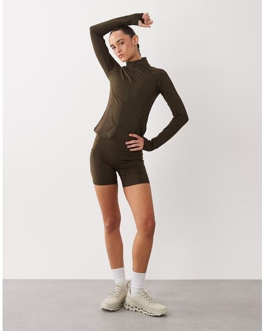 4505 Brown Icon Active Zip Up Sculpting Long Sleeve Jacket With Zip Pockets