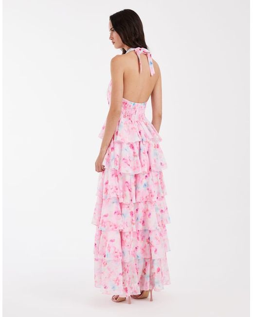 Vero Moda Pink Felicia Halter Neck Tiered Maxi Dress