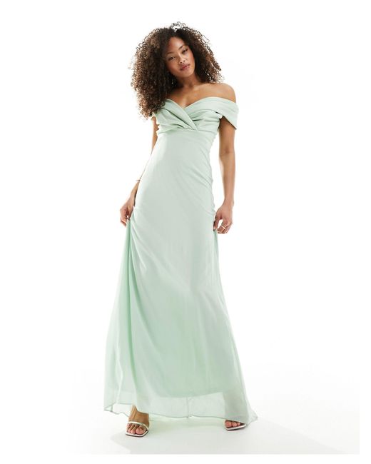 TFNC London Green Bridesmaids Bardot Fitted Maxi Dress