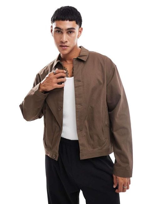 Pull&Bear Brown Boxy Fit Long Sleeve Shirt for men