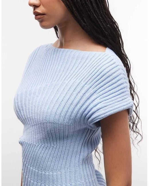 ASOS Blue Knit Cinched Pleated Top