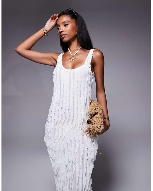 Public Desire Blue Ruffled Detail Maxi Dress Cream