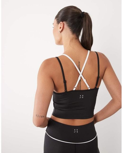 4505 Black Active Double Layer V Neck Cami With Inner Bra