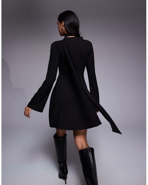 ASOS Blue Flute Sleeve Mini Dress With Scarf Detail