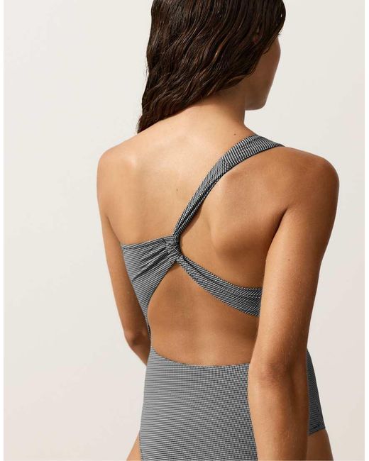 Oysho Black Mini Gingham Asymmetric Trikini