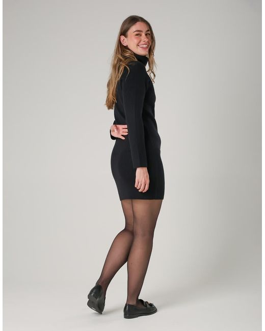 French Connection Black Cosy Ribbed Cowl Neck Long Sleeve Mini Dress