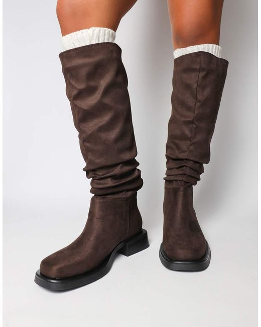 SIMMI Brown Amrose Ruched Heeled Boots