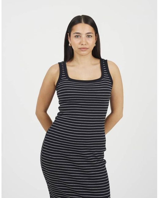 Brave Soul Blue Cotton Jersey Scoop Neck Stripe Bodycon Midi Dress