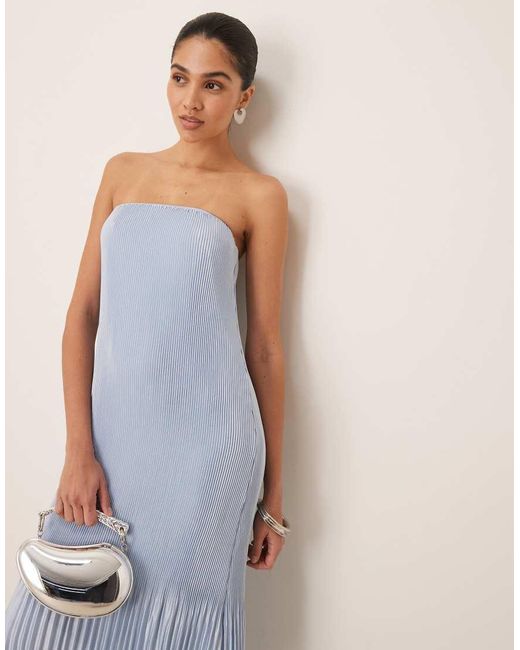 Abercrombie & Fitch Blue Giselle Strapless Pleat Maxi Dress