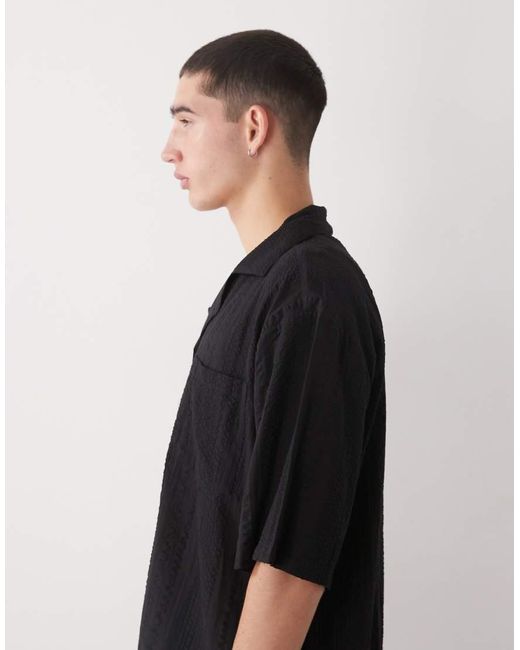 Camisa Negra De Tejido Texturizado De Collusion de hombre de color Black