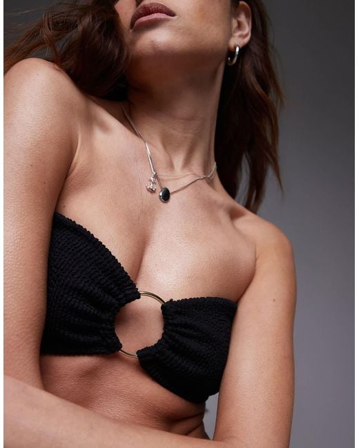 TOPSHOP Black Thailand Bandeau Bikini Top With Metal Trim