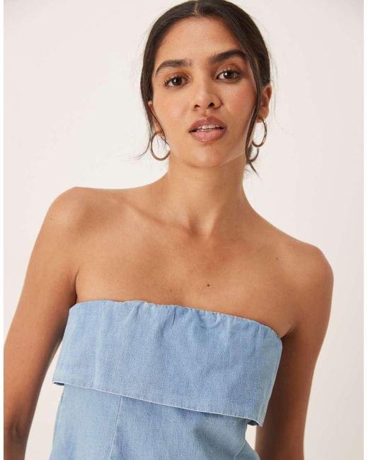 ASOS Blue Denim Fold Over Bandeau Top
