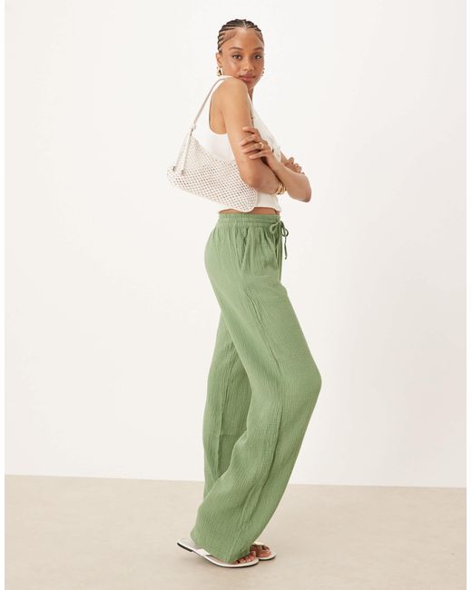 JDY Tall Green – weit geschnittene hose aus musselin
