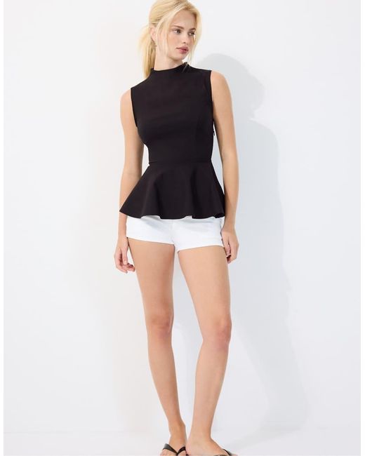 Stradivarius Black High-neck Peplum Sleeveless Top