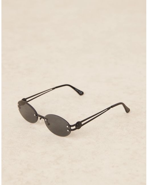 ASOS – festival – ovale, randlose sonnenbrille mit getönten gläsern und schwarzem metallgestell in Brown für Herren