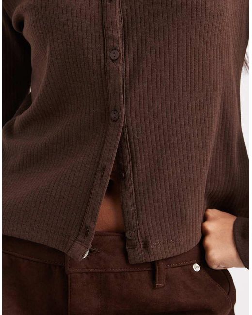 Threadbare Brown Button Up Long Sleeve Jersey Top