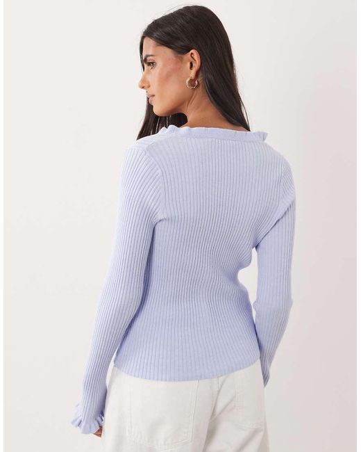 Mango White Frill Detail V Neck Cardigan