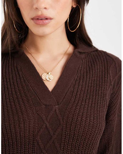 Wednesday's Girl Gray V-neck Collared Sweater Dress