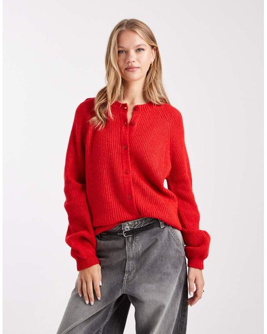 ASOS Red Knitted Raglan Cardigan