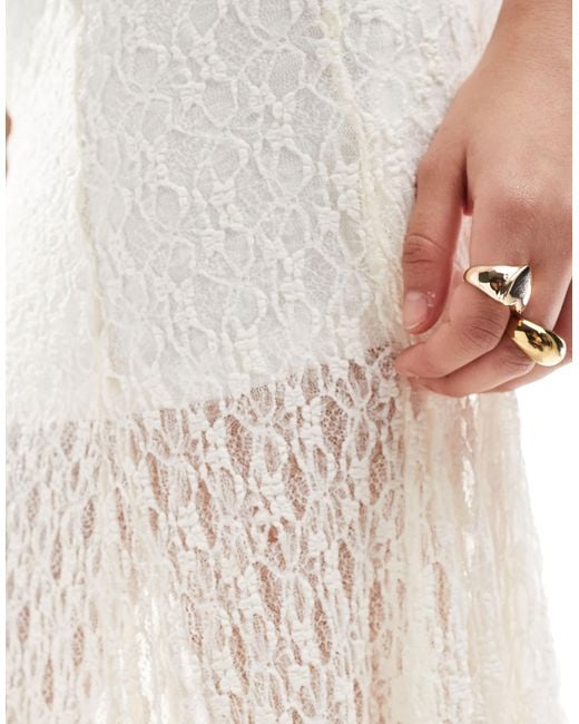 Bershka White Lace Midaxi Skirt