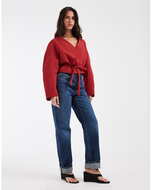 ASOS Red Cropped Rounded Shoulder Blazer