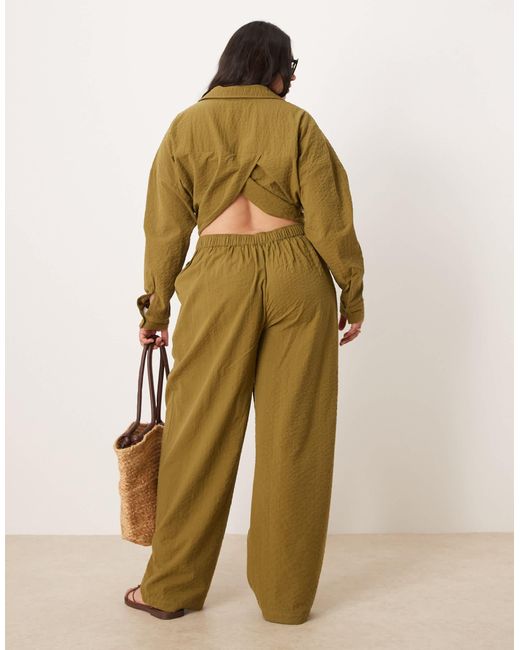 ASOS Green Curve Seersucker Relaxed Pull On Trousers Co-ord